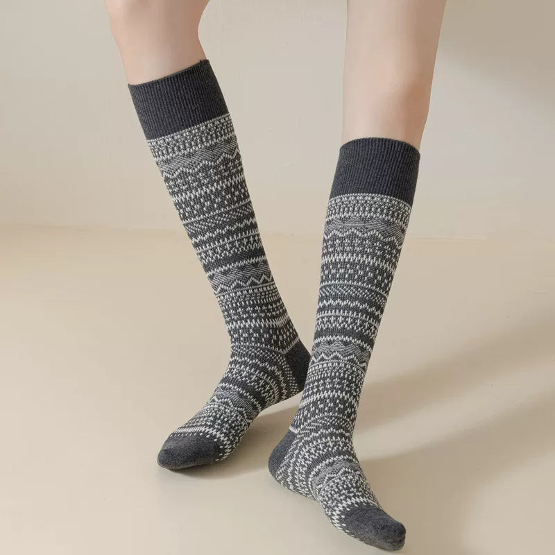 Findszx | Women’s Retro-Inspired High Cotton Socks with Double-Knit Design for Autumn & Winter Wear