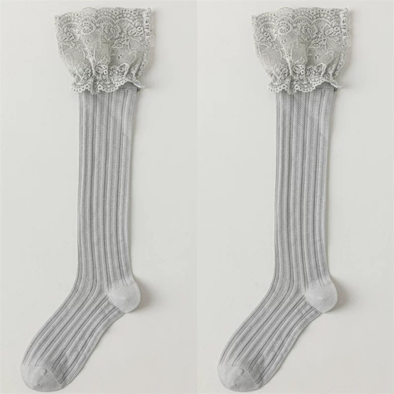 Findszx | Lace-Trim Long Calf Socks for Women, Lightweight Cotton Blend, Boot-Friendly Daily Style