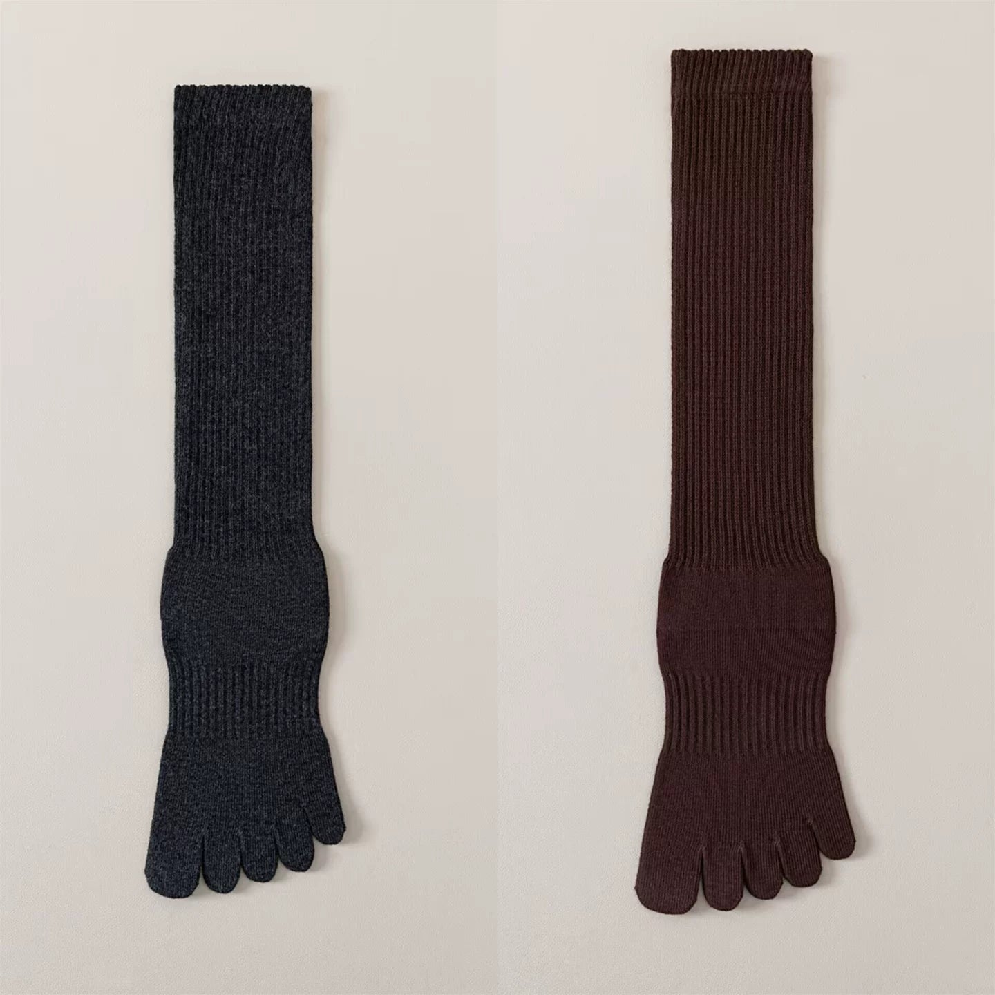 Findszx | Women’s Split-Toe Long Calf Socks in Warm Neutral Tones for Spring & Autumn Styling