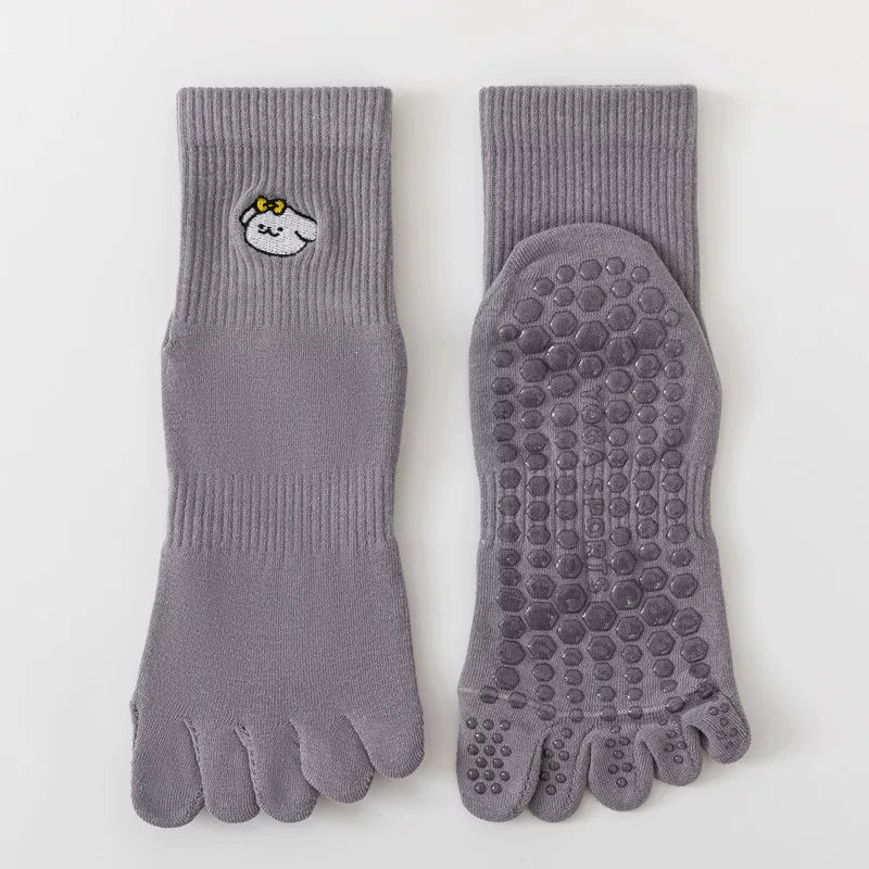 Findszx | Women’s Mid-Calf Five-Toe Cotton Yoga Socks with Grip for Pilates & Indoor Training