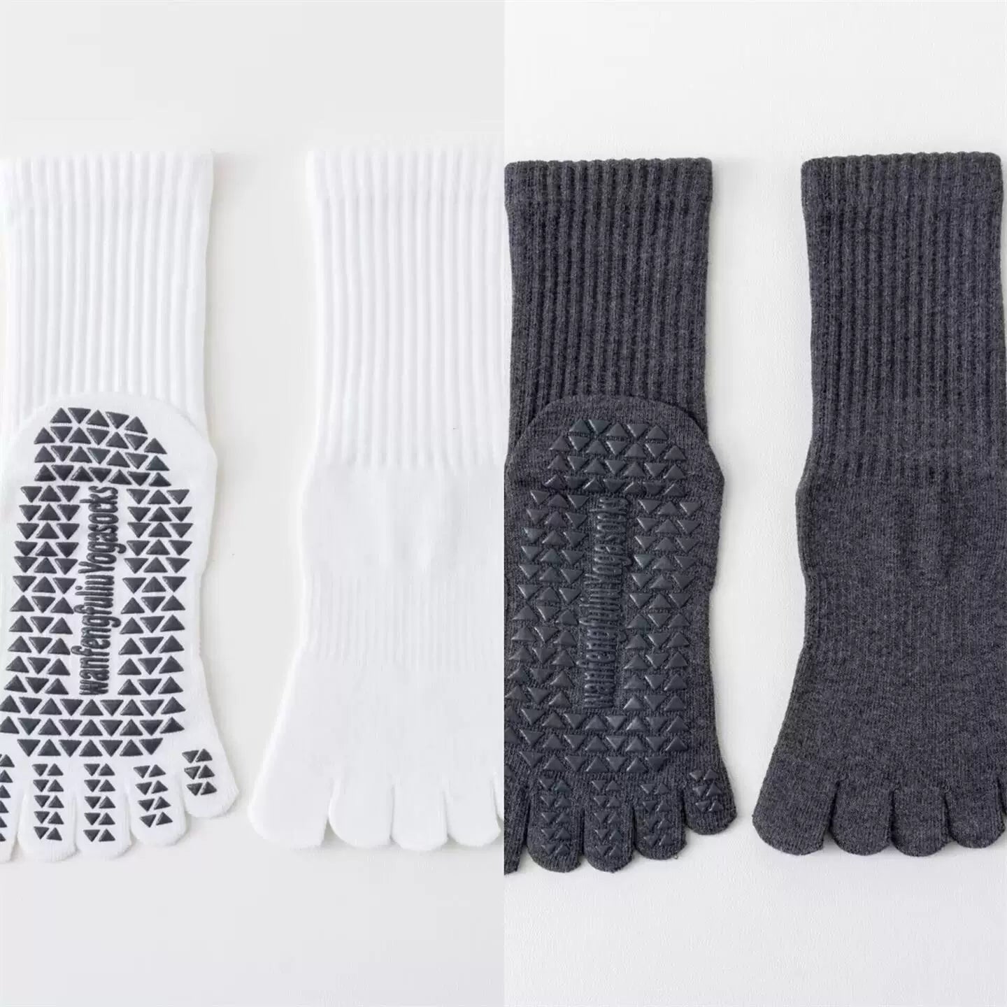 Findszx | Women’s Solid Color Mid-Calf Five-Toe Yoga Socks with Grip for Pilates & Indoor Fitness