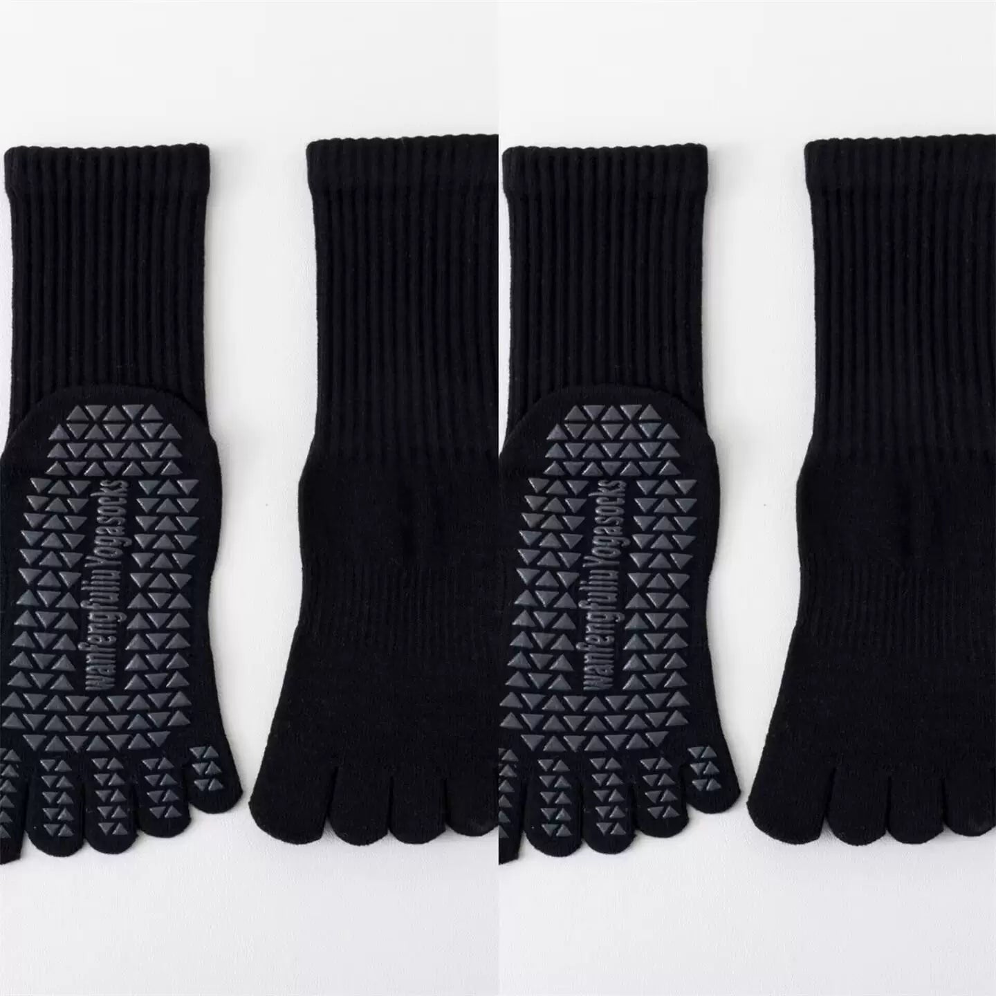 Findszx | Women’s Solid Color Mid-Calf Five-Toe Yoga Socks with Grip for Pilates & Indoor Fitness