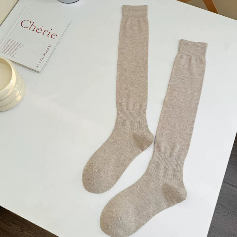 Findszx | Relaxed-Fit Knee-Length Socks for Women, Solid Color Design, Spring & Summer Everyday Style