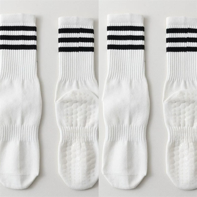 Findszx | Women’s Striped Mid-Calf Yoga Socks with Grip for Pilates, Barre & Indoor Training