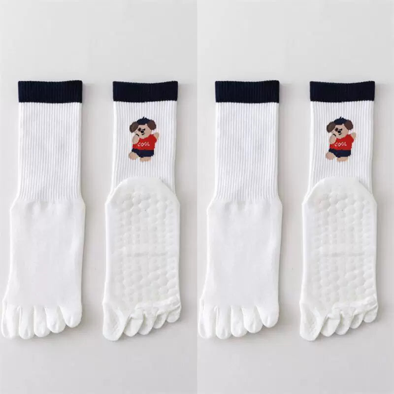 Findszx | Women’s Cartoon-Style Mid-Calf Five-Toe Yoga Socks with Grip for Pilates & Indoor Fitness