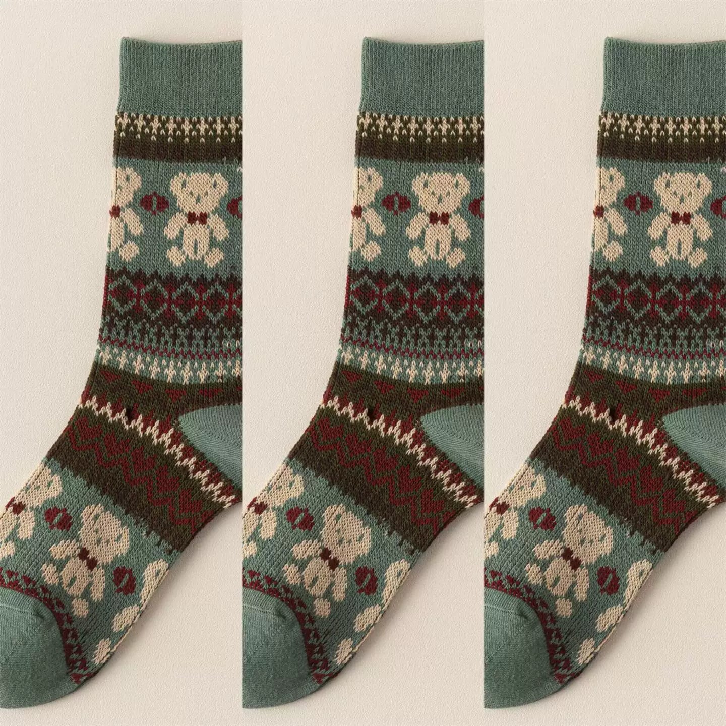 Findszx | Double-Knit Mid-Calf Cotton Socks for Women, Reversible Style, Autumn & Winter Everyday Wear