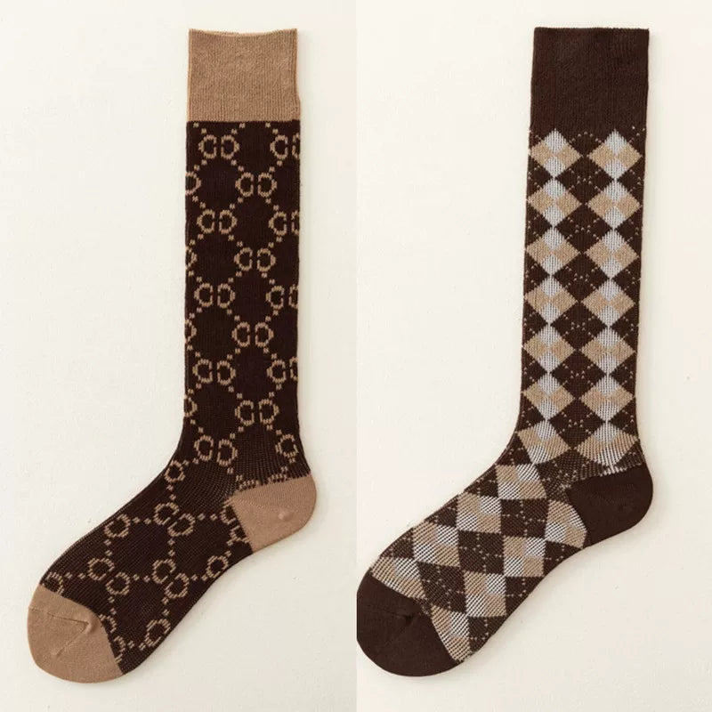 Findszx | Women’s Letter-Detail Calf Cotton Socks with Double-Knit Texture for Autumn & Winter Wear