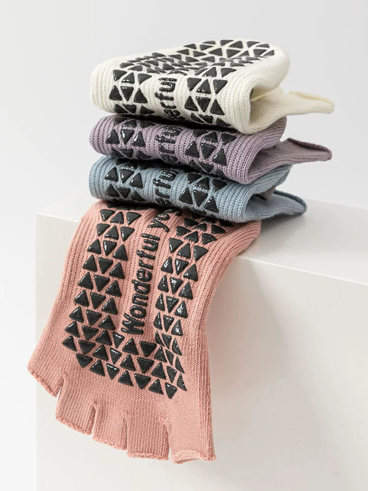 Findszx | Women’s Short-Cuff Open-Toe Five-Toe Yoga Socks with Grip for Pilates & Indoor Fitness