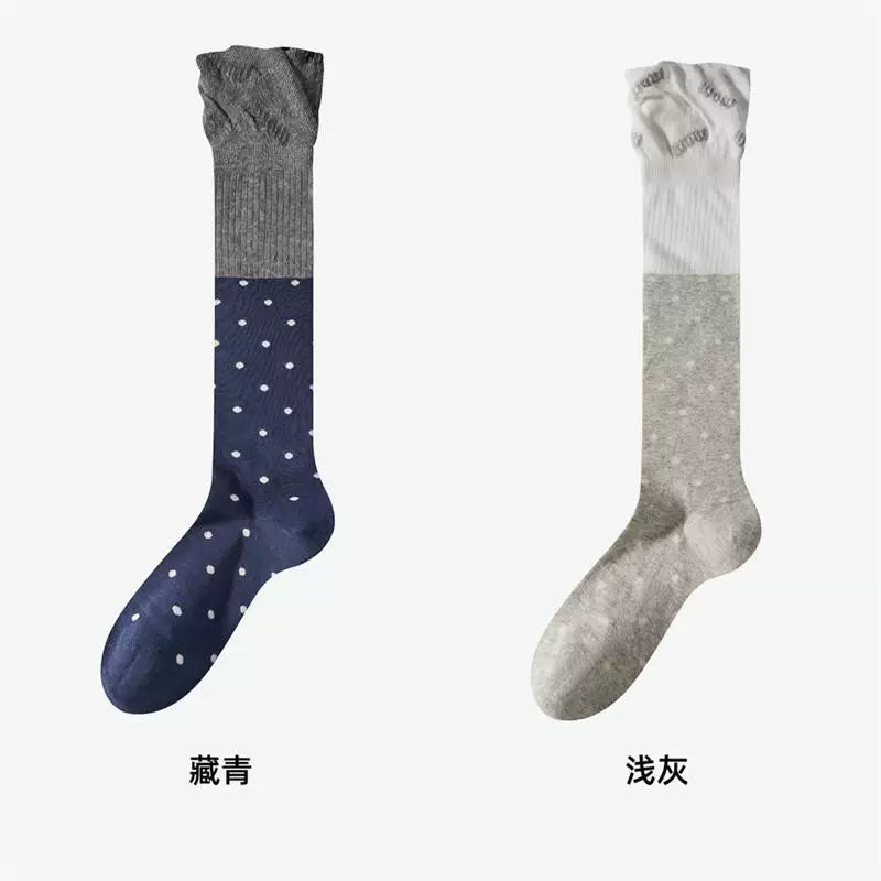 Findszx | Women’s Ballet-Inspired Lace Mid-Calf Cotton Socks with Polka Dot Detail for Spring & Summer Wear