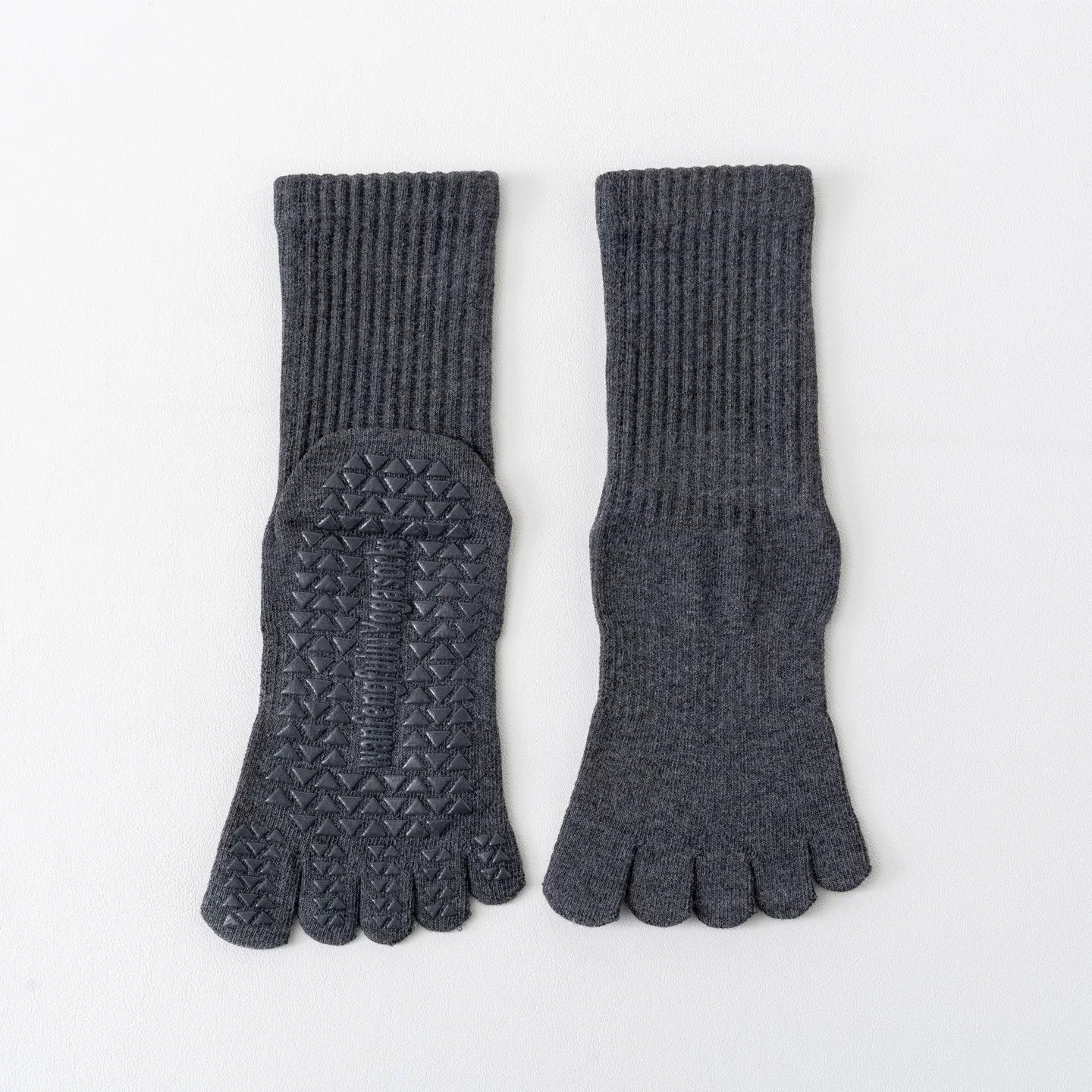 Findszx | Women’s Solid Color Mid-Calf Five-Toe Yoga Socks with Grip for Pilates & Indoor Fitness