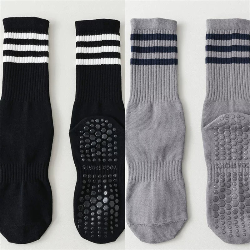 Findszx | Women’s Striped Mid-Calf Yoga Socks with Grip for Pilates, Barre & Indoor Training