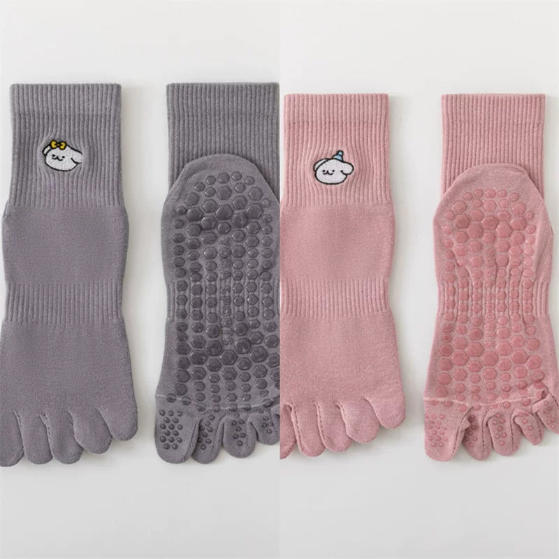 Findszx | Women’s Mid-Calf Five-Toe Cotton Yoga Socks with Grip for Pilates & Indoor Training