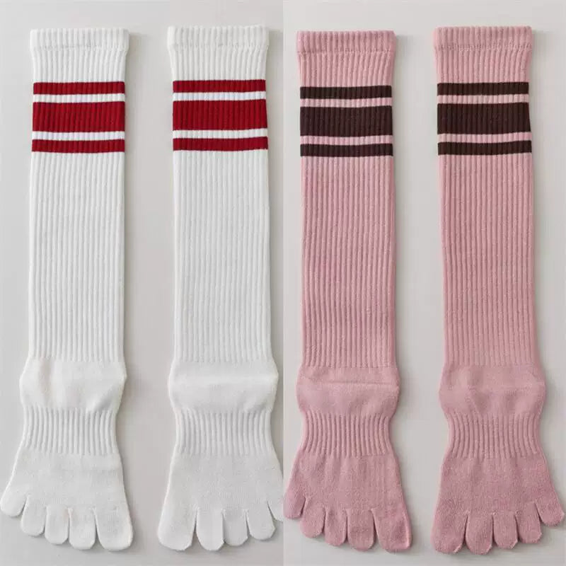 Findszx | Women’s Knee-High Five-Toe Cotton Socks with Striped Design for Spring & Autumn Wear