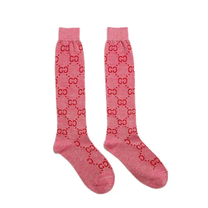Alphabet Knee-High Socks Ins Trendy Brand Japanese Coffee-Colored Silver Onion Mid-Tube Women'S Bright Silk Mesh Red Socks Fashionable And Versatile Calf Socks
