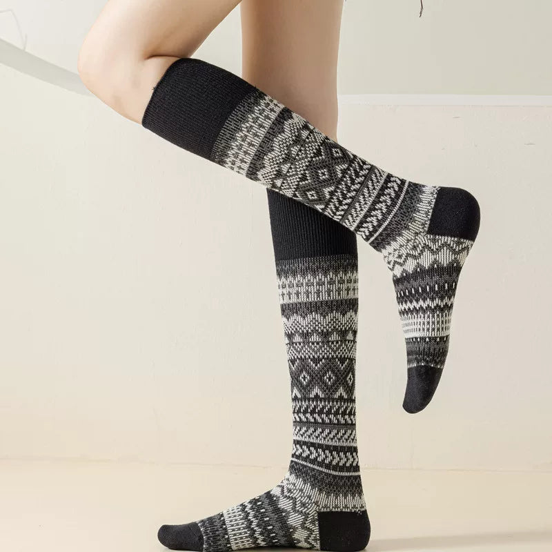 Findszx | Women’s Retro-Inspired High Cotton Socks with Double-Knit Design for Autumn & Winter Wear