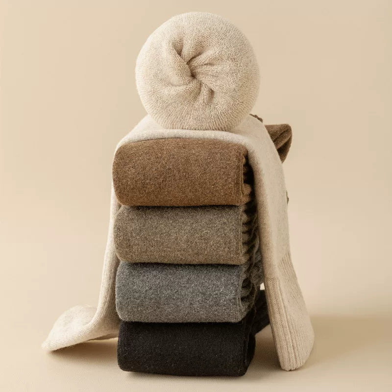 Findszx | Women’s Thick Terry Cotton Long Calf Socks in Solid Black for Autumn & Winter Wear