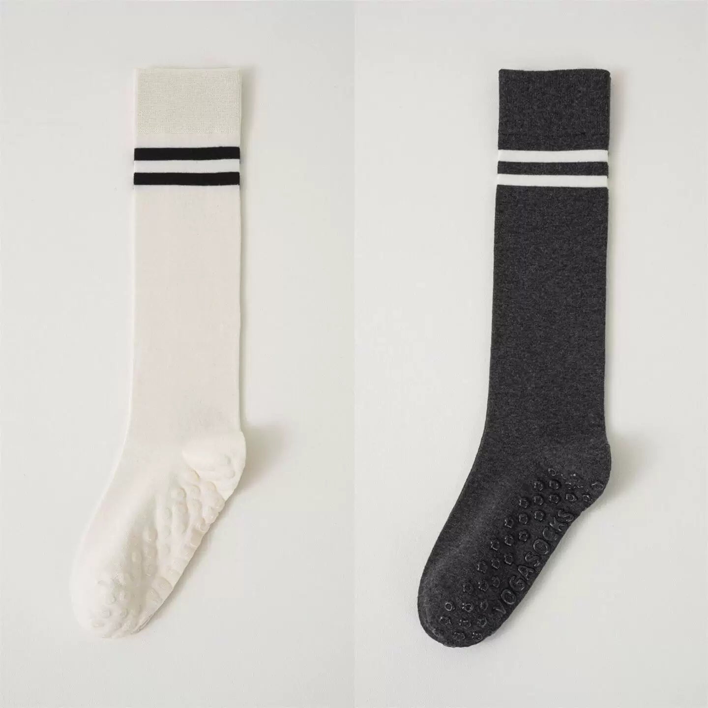 Findszx | Women’s Striped Long-Calf Yoga Socks with Grip for Pilates & Indoor Training