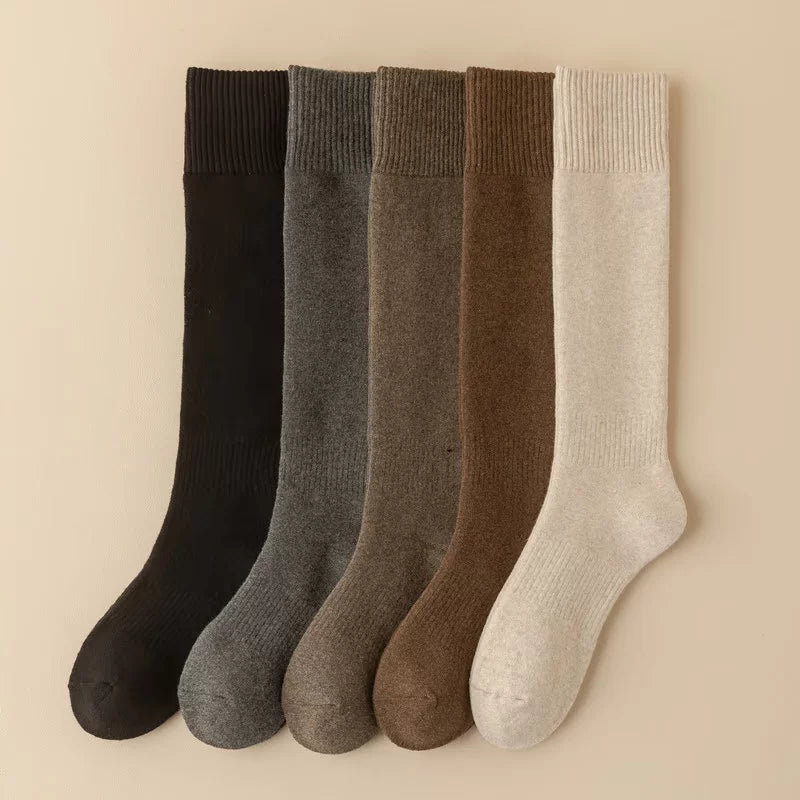 Findszx | Women’s Thick Terry Cotton Long Calf Socks in Solid Black for Autumn & Winter Wear