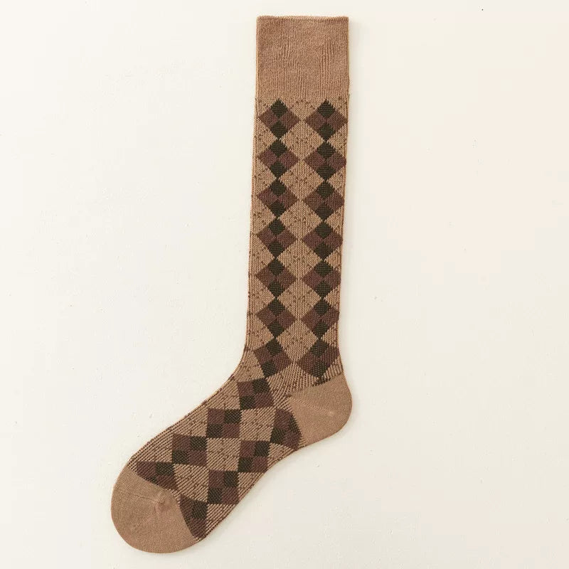 Findszx | Women’s Letter-Detail Calf Cotton Socks with Double-Knit Texture for Autumn & Winter Wear