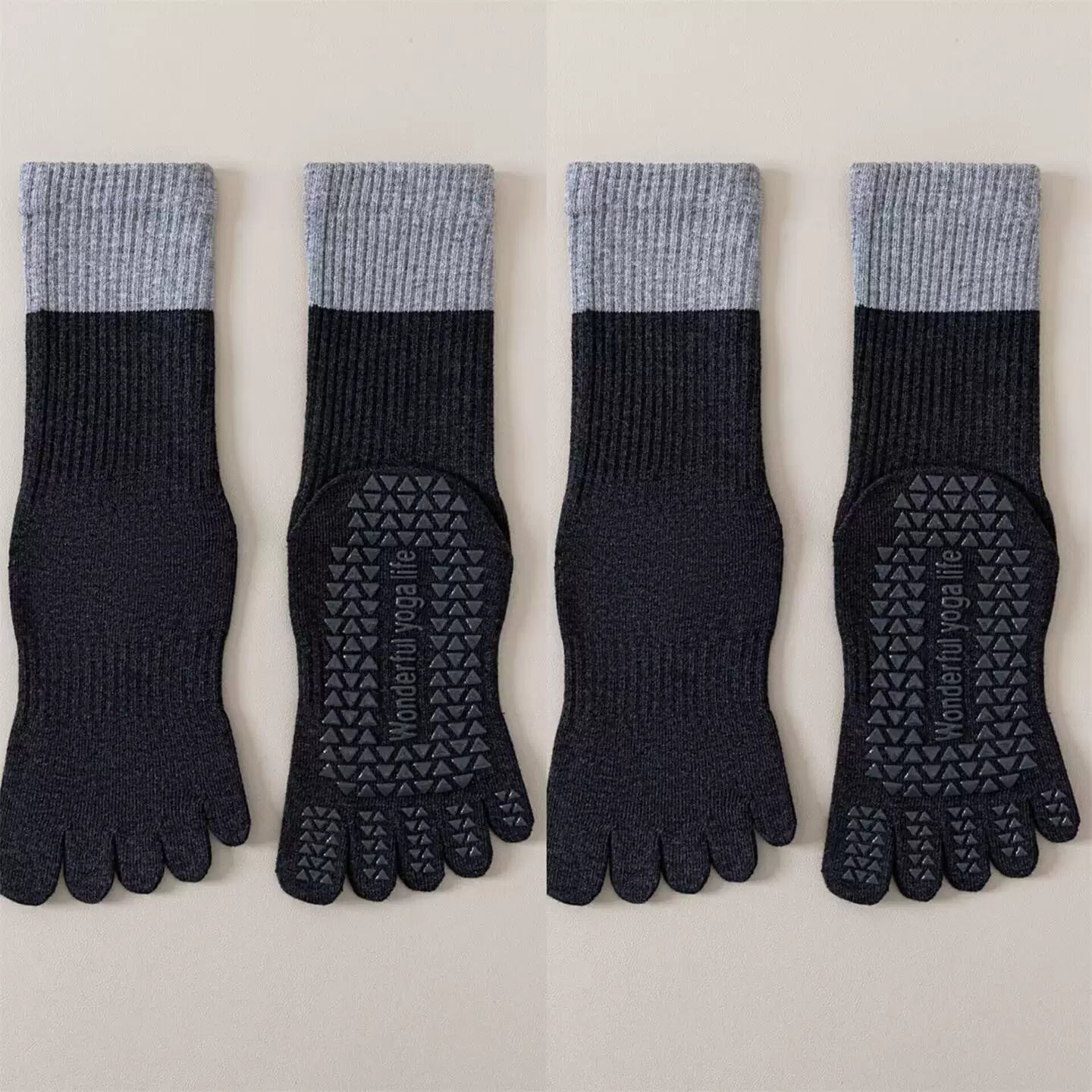 Findszx | Women’s Color-Block Mid-Calf Five-Toe Yoga Socks with Grip for Pilates & Indoor Fitness