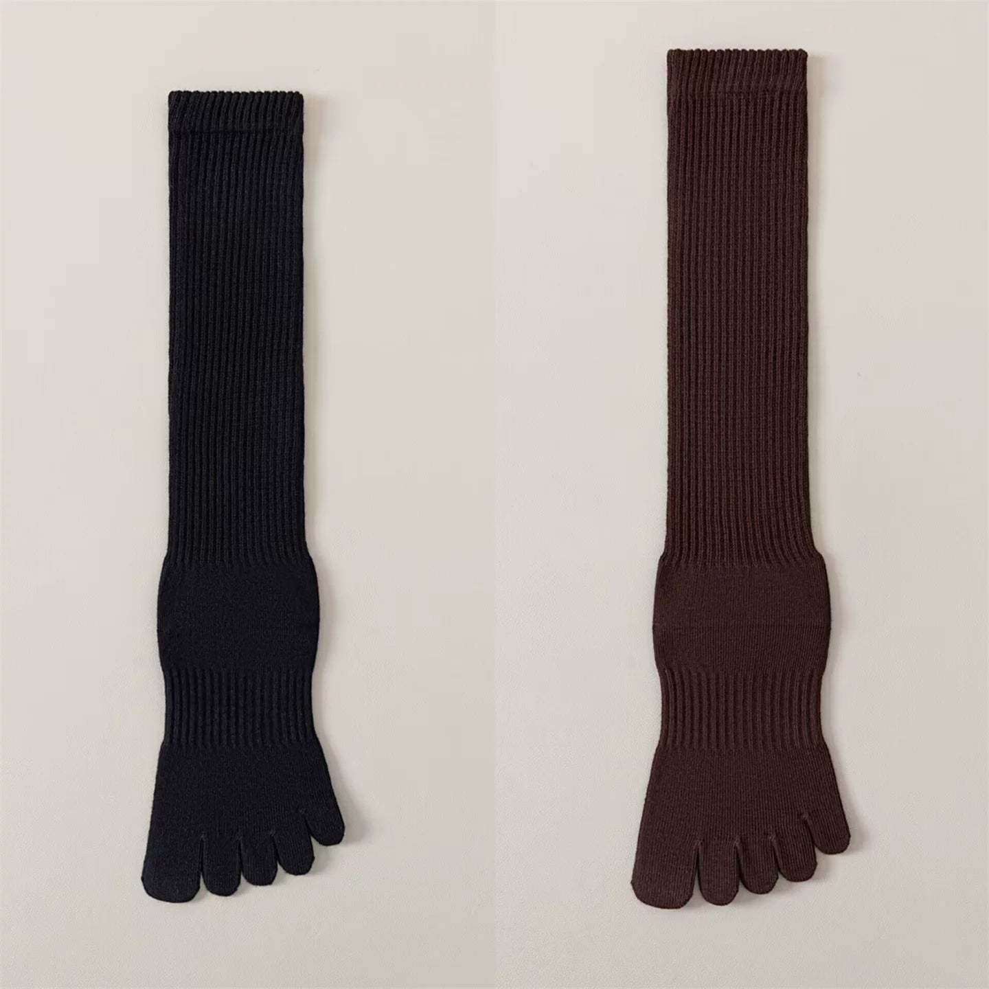 Findszx | Women’s Split-Toe Long Calf Socks in Warm Neutral Tones for Spring & Autumn Styling