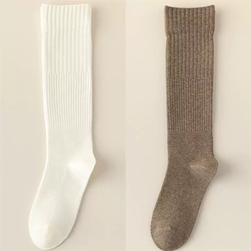 Findszx | Women’s Striped Knee-Length Cotton Socks with Seamless Knit for Spring & Autumn Wear