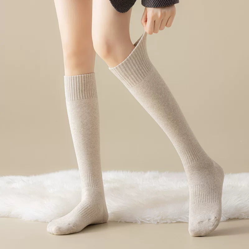 Findszx | Women’s Thick Terry Cotton Long Calf Socks in Solid Black for Autumn & Winter Wear