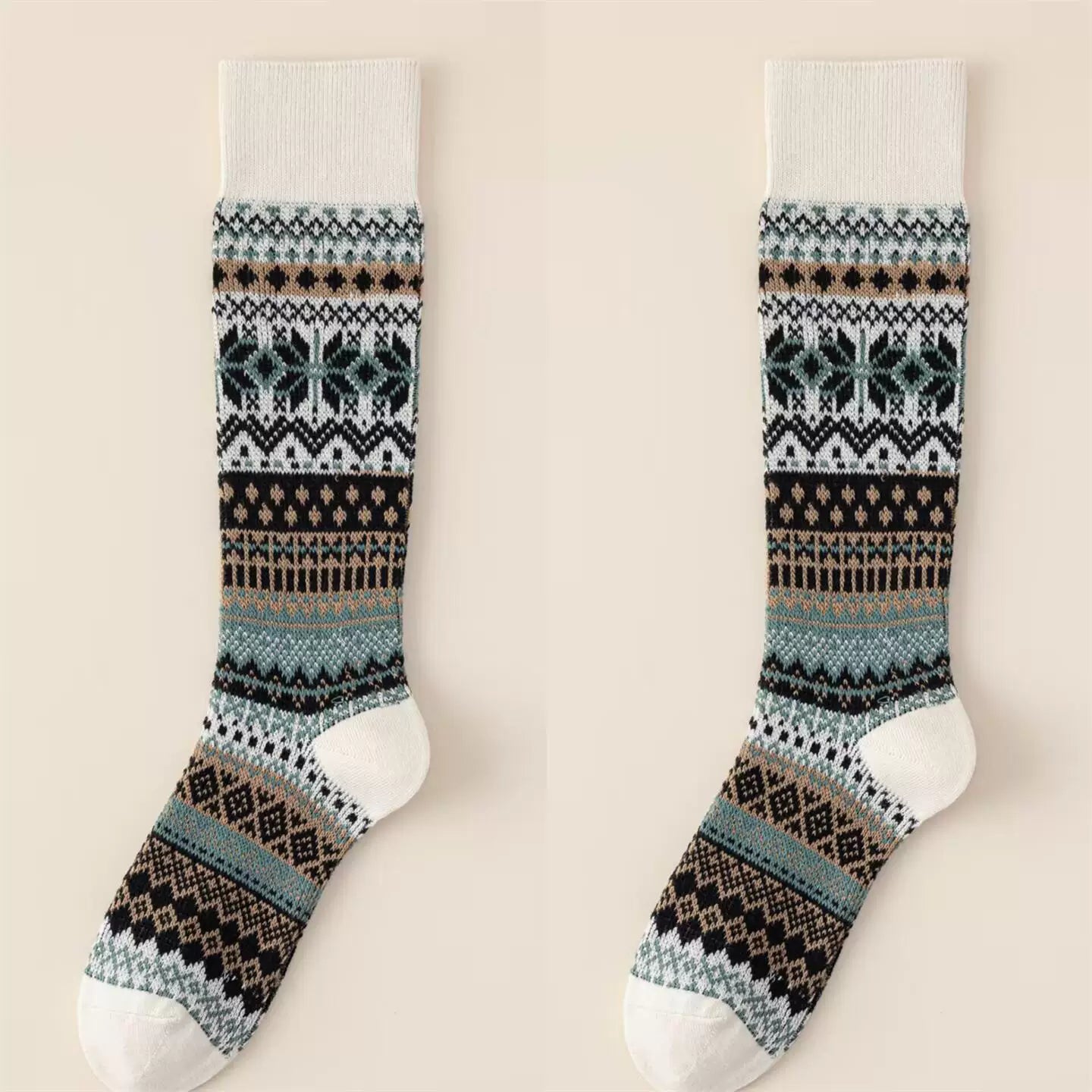 Findszx | Women’s Double-Knit Calf Cotton Socks in Warm Neutral Tones for Autumn & Winter Wear