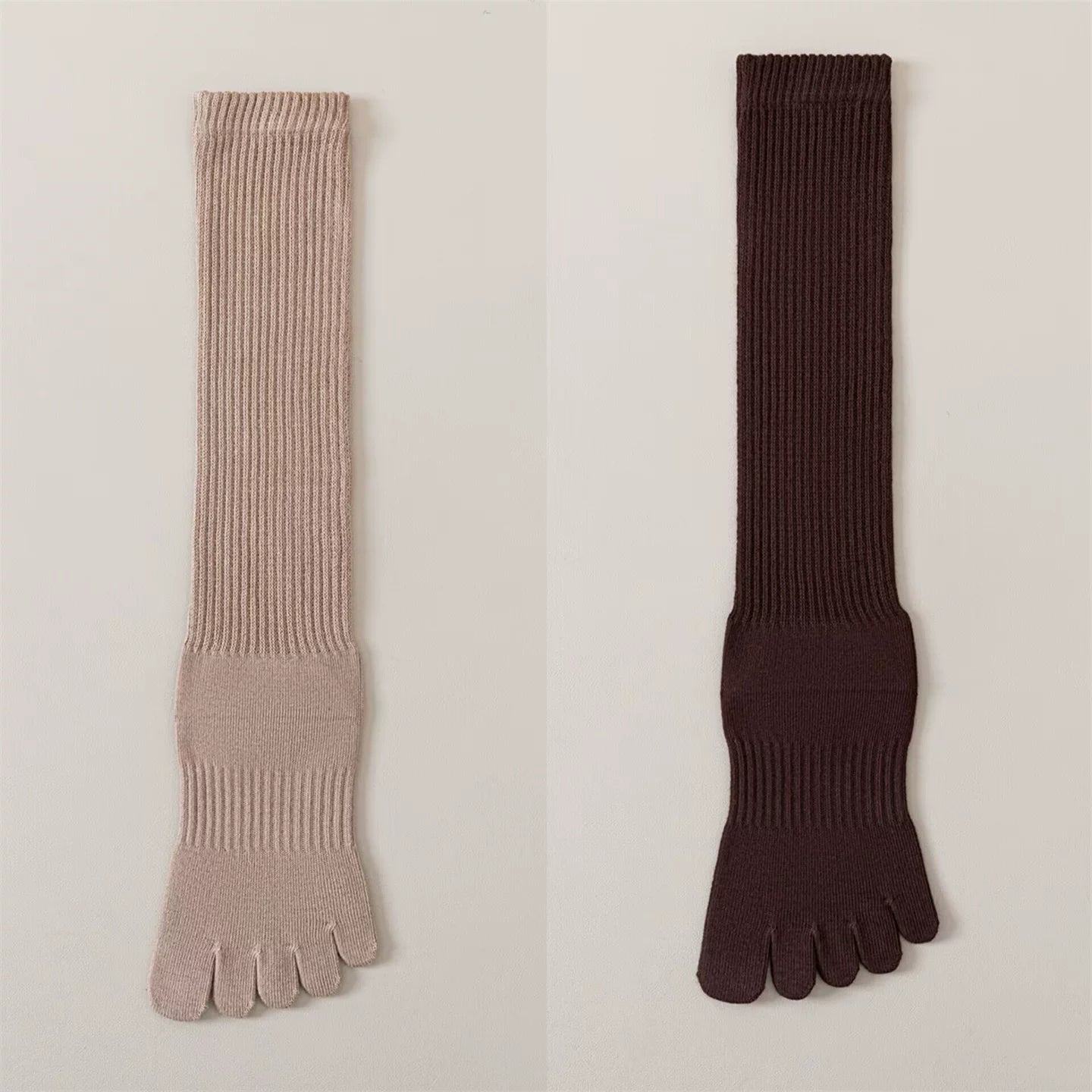 Findszx | Women’s Split-Toe Long Calf Socks in Warm Neutral Tones for Spring & Autumn Styling