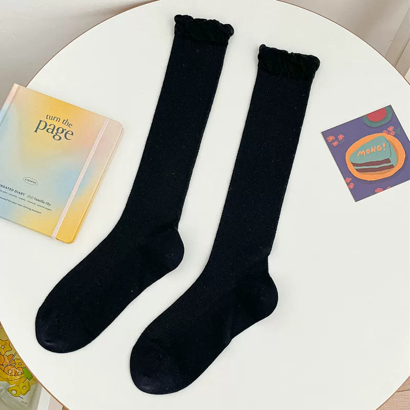 Findszx | Women’s Ballet-Inspired Bubble-Cuff Calf Socks with Ultra-Light Mesh Cotton for Summer Wear