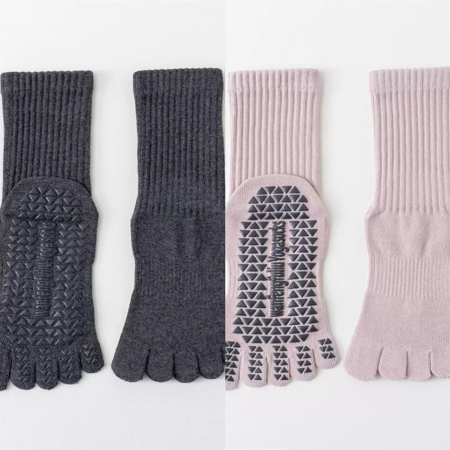 Findszx | Women’s Solid Color Mid-Calf Five-Toe Yoga Socks with Grip for Pilates & Indoor Fitness