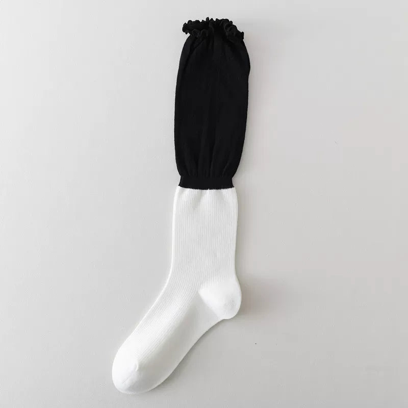Findszx | Lace-Trim Color-Block Calf Socks for Women, Lightweight Spliced Design, Spring & Summer Daily Style
