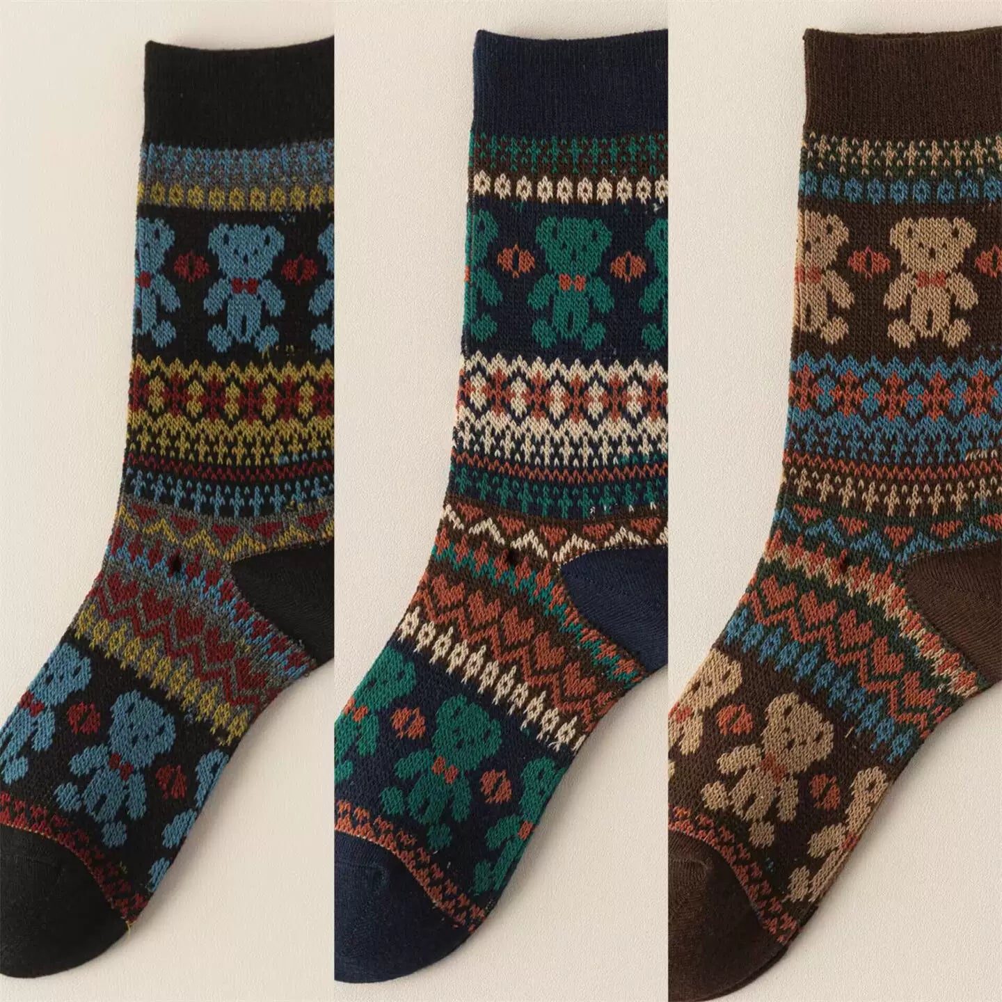 Findszx | Double-Knit Mid-Calf Cotton Socks for Women, Reversible Style, Autumn & Winter Everyday Wear