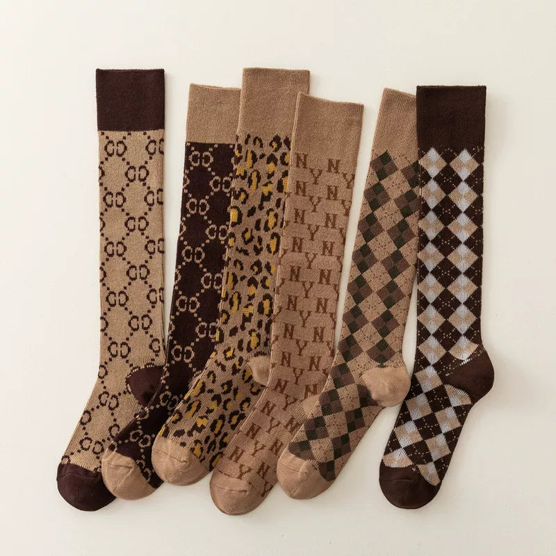 Findszx | Women’s Letter-Detail Calf Cotton Socks with Double-Knit Texture for Autumn & Winter Wear