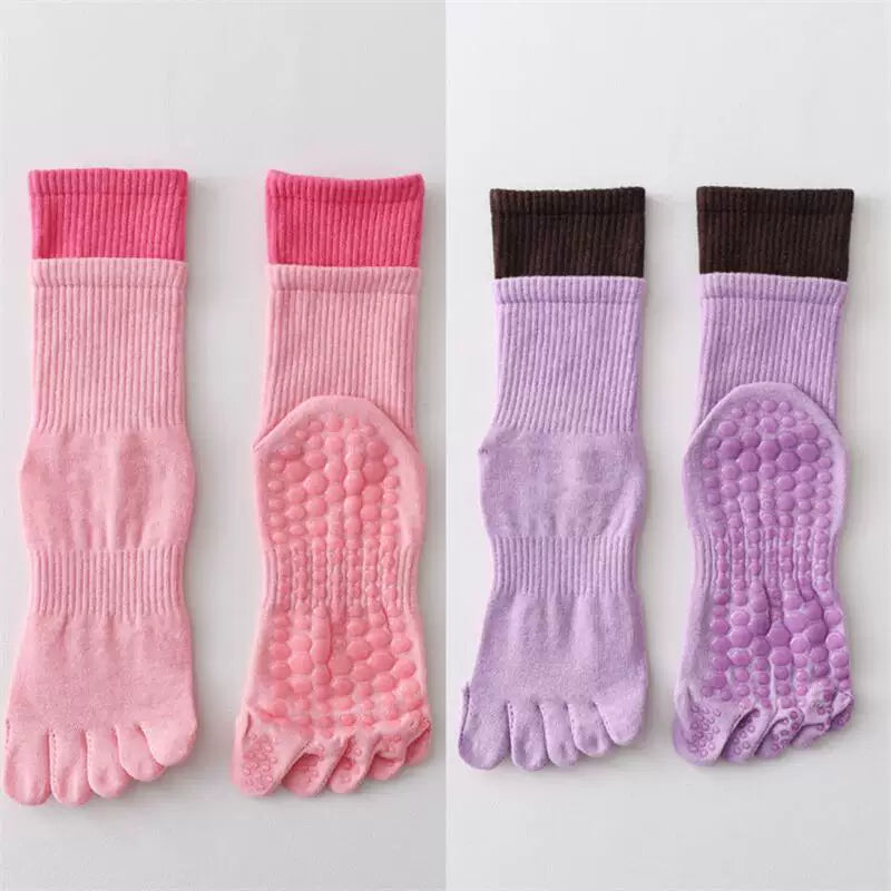 Findszx | Women’s Mid-Calf Five-Toe Yoga Socks with Grip for Pilates, Dance & Indoor Training