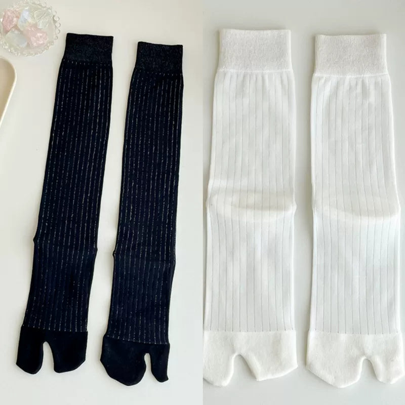 Findszx | Women’s Two-Toe Mid-Calf Socks with Vertical Stripe Detail for Spring & Summer Wear