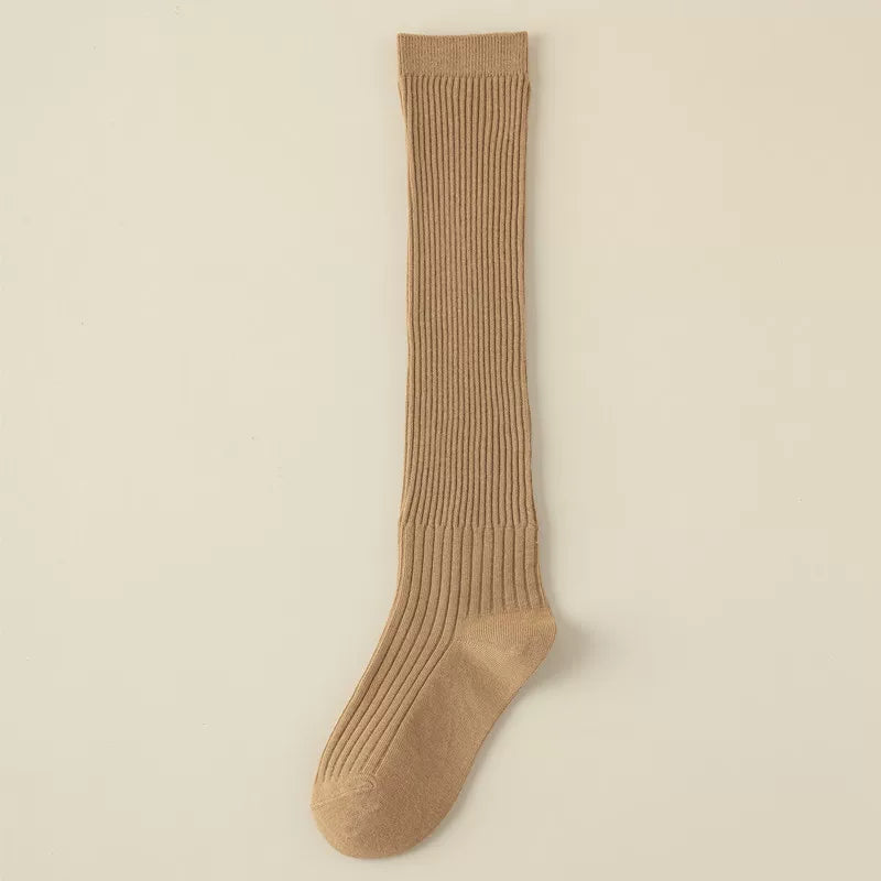 Findszx | Women’s White Long Calf Pile Socks with Vertical Stripe Texture for Spring & Summer Wear