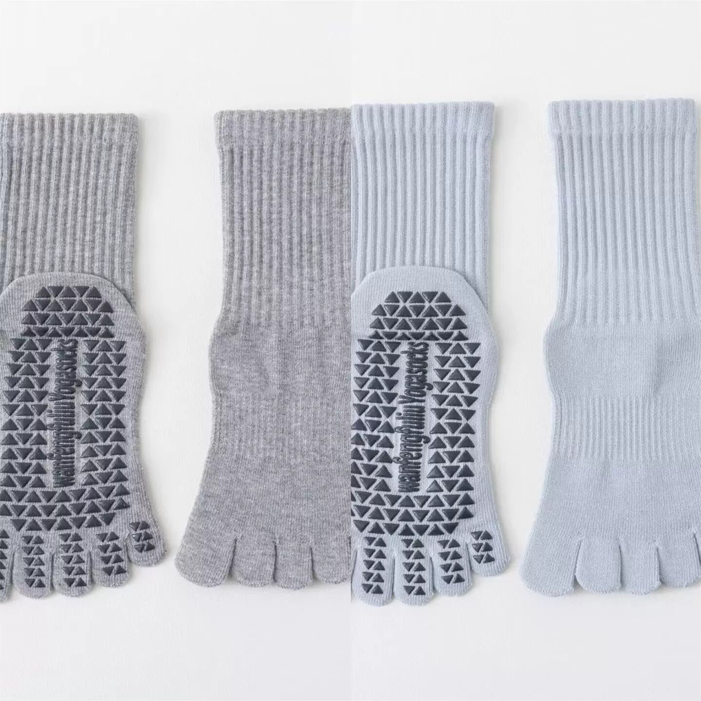 Findszx | Women’s Solid Color Mid-Calf Five-Toe Yoga Socks with Grip for Pilates & Indoor Fitness