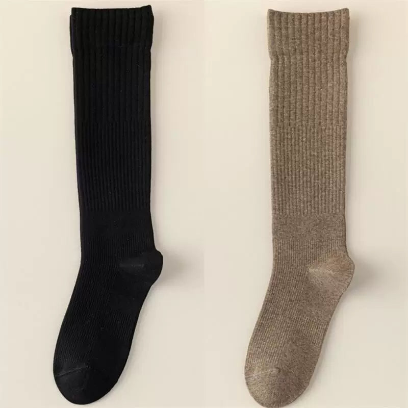 Findszx | Women’s Striped Knee-Length Cotton Socks with Seamless Knit for Spring & Autumn Wear