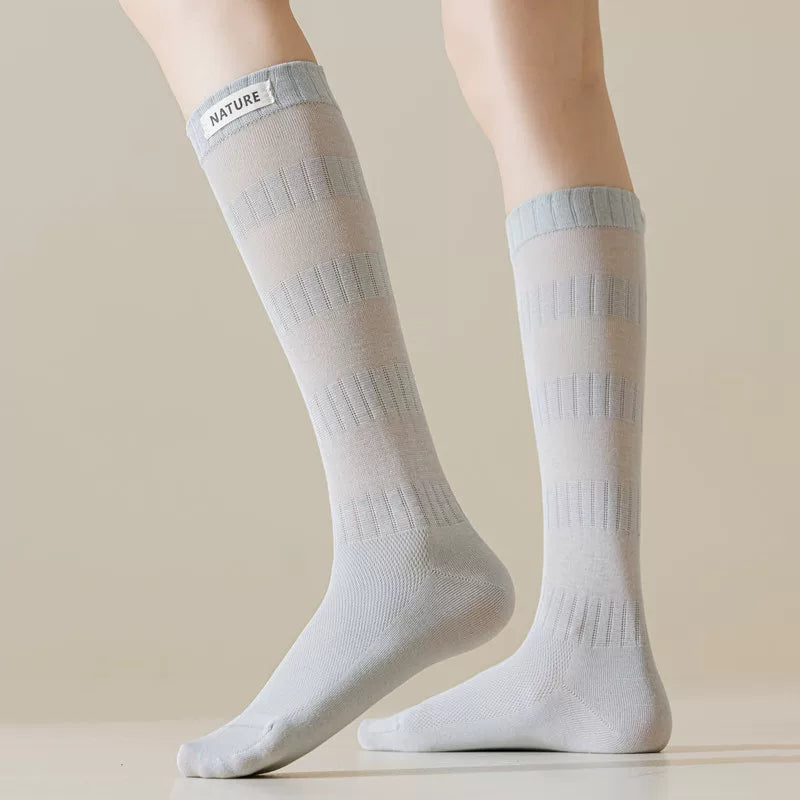 Findszx | Women’s Mid-High Calf Cotton Socks with Fabric Label Detail for Spring & Summer Wear