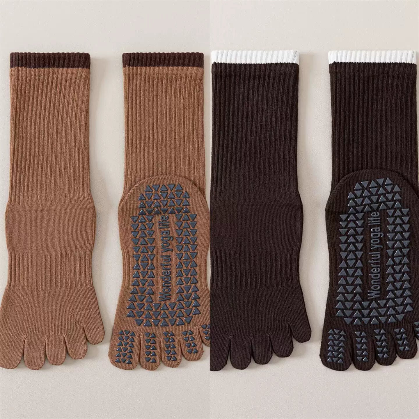 Findszx | Women’s Striped Five-Toe Yoga Socks with Grip for Pilates, Dance & Indoor Fitness