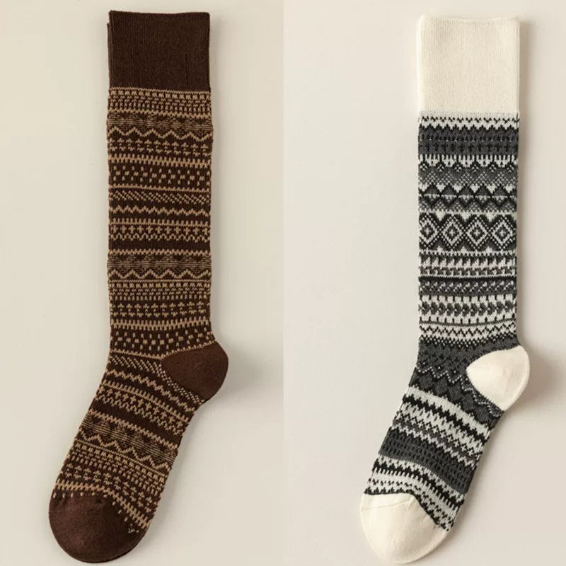 Findszx | Women’s Retro-Inspired High Cotton Socks with Double-Knit Design for Autumn & Winter Wear