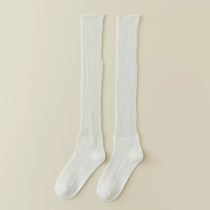 Findszx | Women’s Knee-High Pile Cotton Socks with Vertical Stripe Design for Spring & Autumn Wear