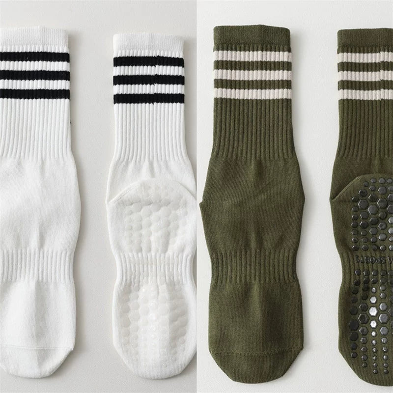 Findszx | Women’s Striped Mid-Calf Yoga Socks with Grip for Pilates, Barre & Indoor Training