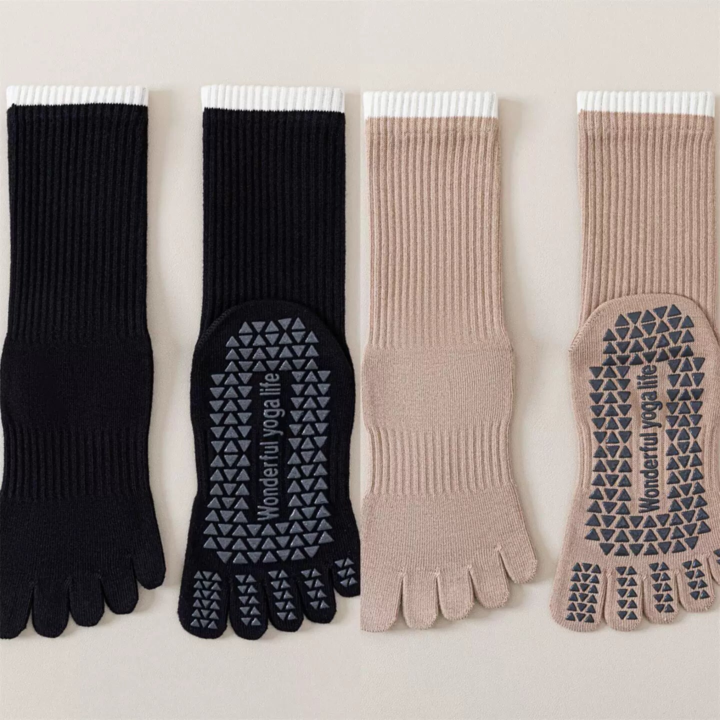 Findszx | Women’s Striped Five-Toe Yoga Socks with Grip for Pilates, Dance & Indoor Fitness