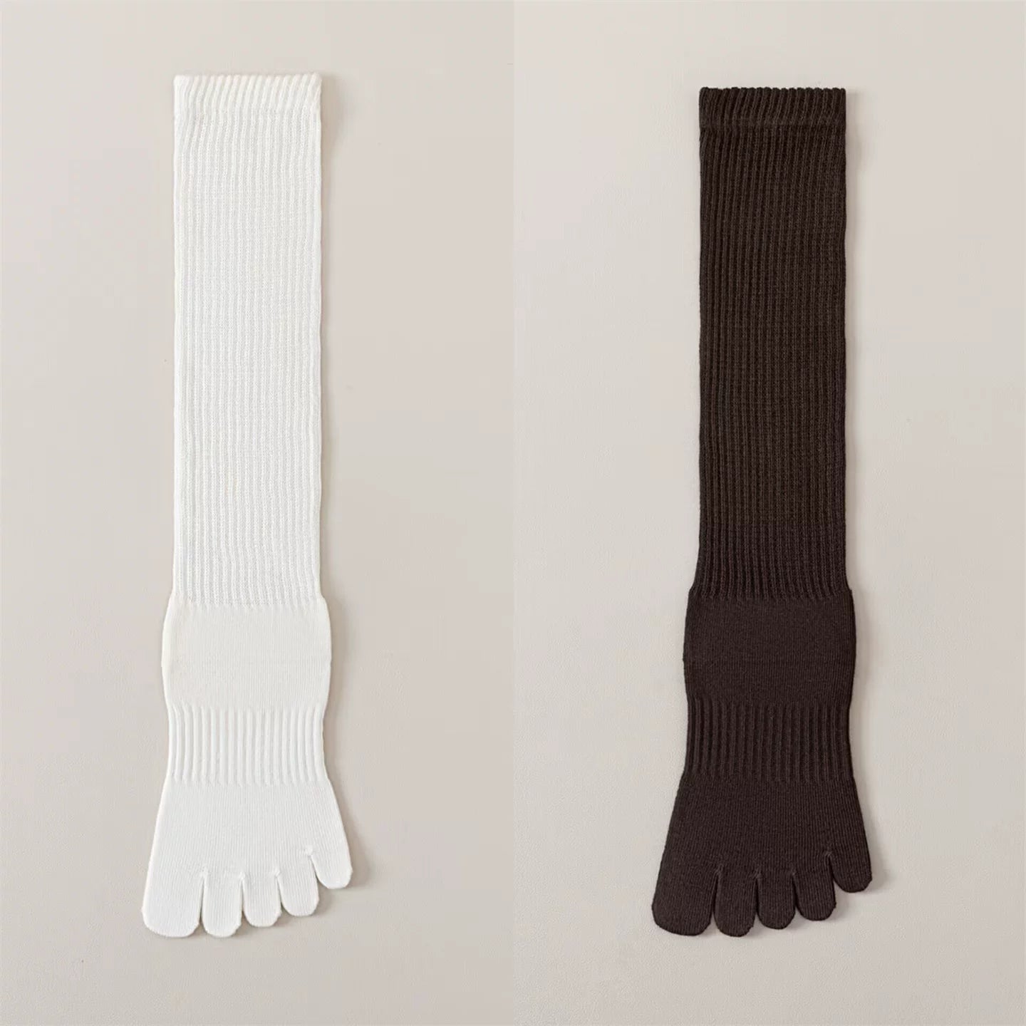 Findszx | Women’s Split-Toe Long Calf Socks in Warm Neutral Tones for Spring & Autumn Styling