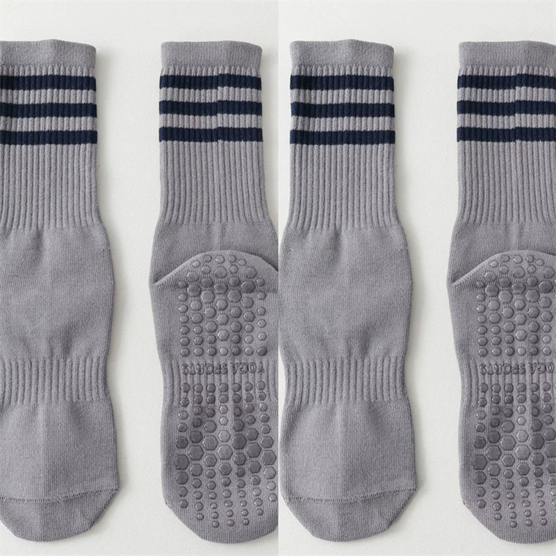 Findszx | Women’s Striped Mid-Calf Yoga Socks with Grip for Pilates, Barre & Indoor Training