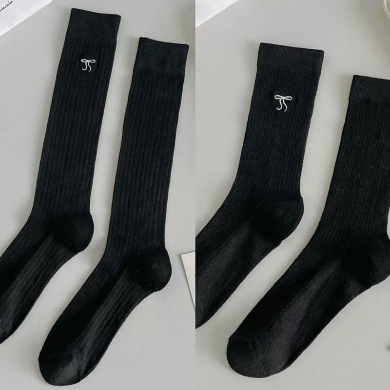 Ballet Style Bow Long Socks For Women Summer Thin Mid-High Calf Socks Mesh Breathable Pile Stockings Cotton