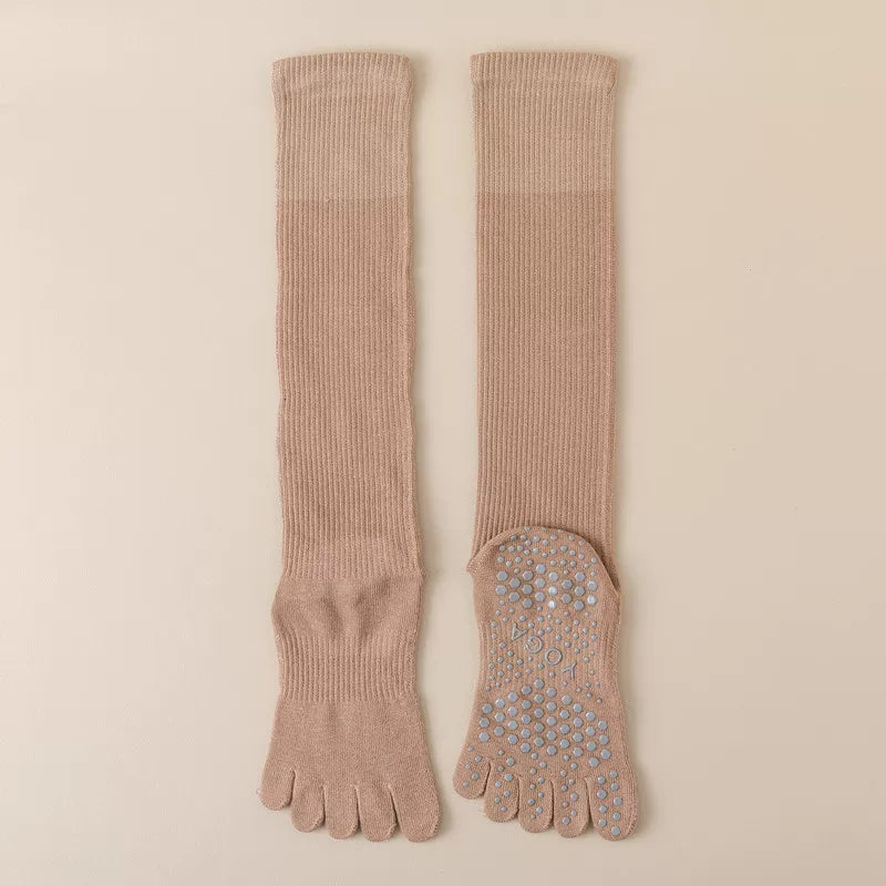 Findszx | Women’s Five-Toe Long Calf Yoga Socks with Grip for Pilates, Dance & Indoor Training