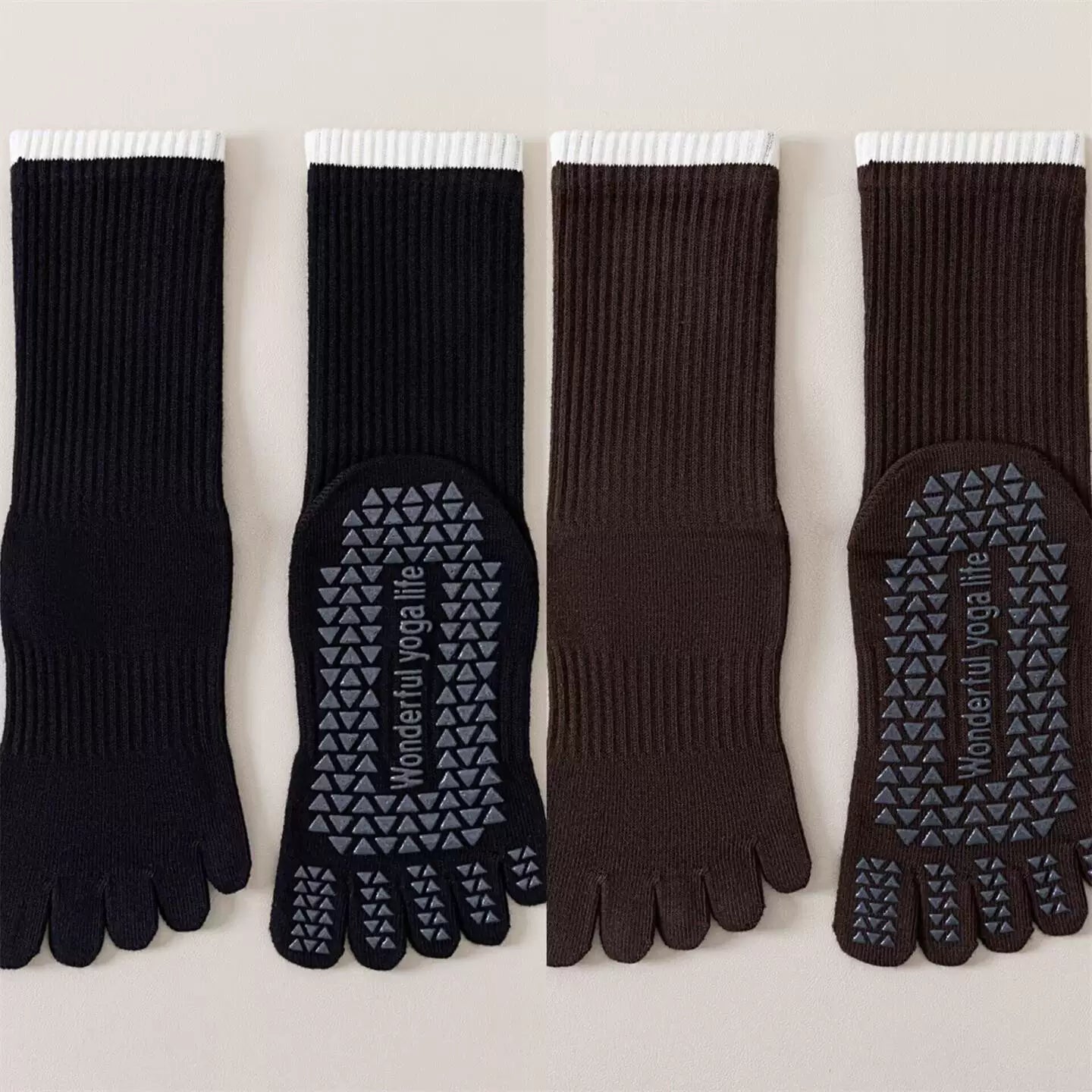 Findszx | Women’s Striped Five-Toe Yoga Socks with Grip for Pilates, Dance & Indoor Fitness